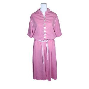 Vintage 1970s Shirt Dress Womens Size L Pink Polyester Waitress